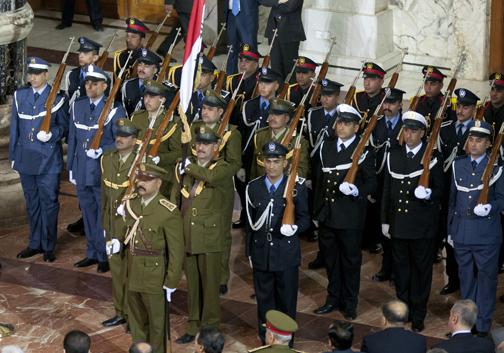 Representatives of Iraqi military and security forces at a ceremony in Baghdad
