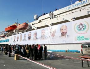The Mavi Marmara, the lead boat in last year's Gaza Freedom Flotilla, docked in Istanbul
